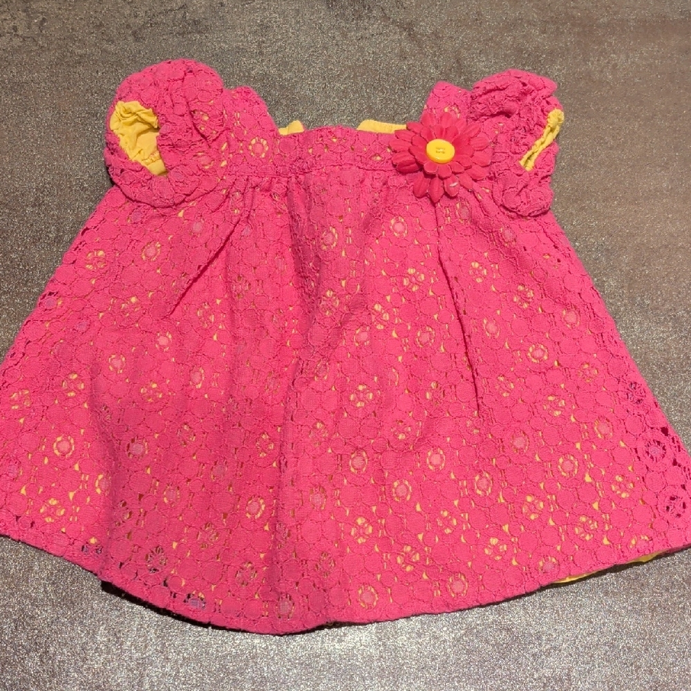 Pink Lace Baby Dress with Yellow Accents